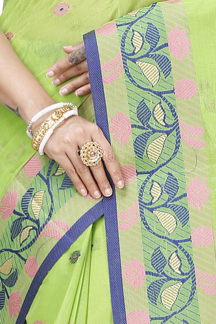 Olive Green Pure Cotton Govindi Tant Saree (938)